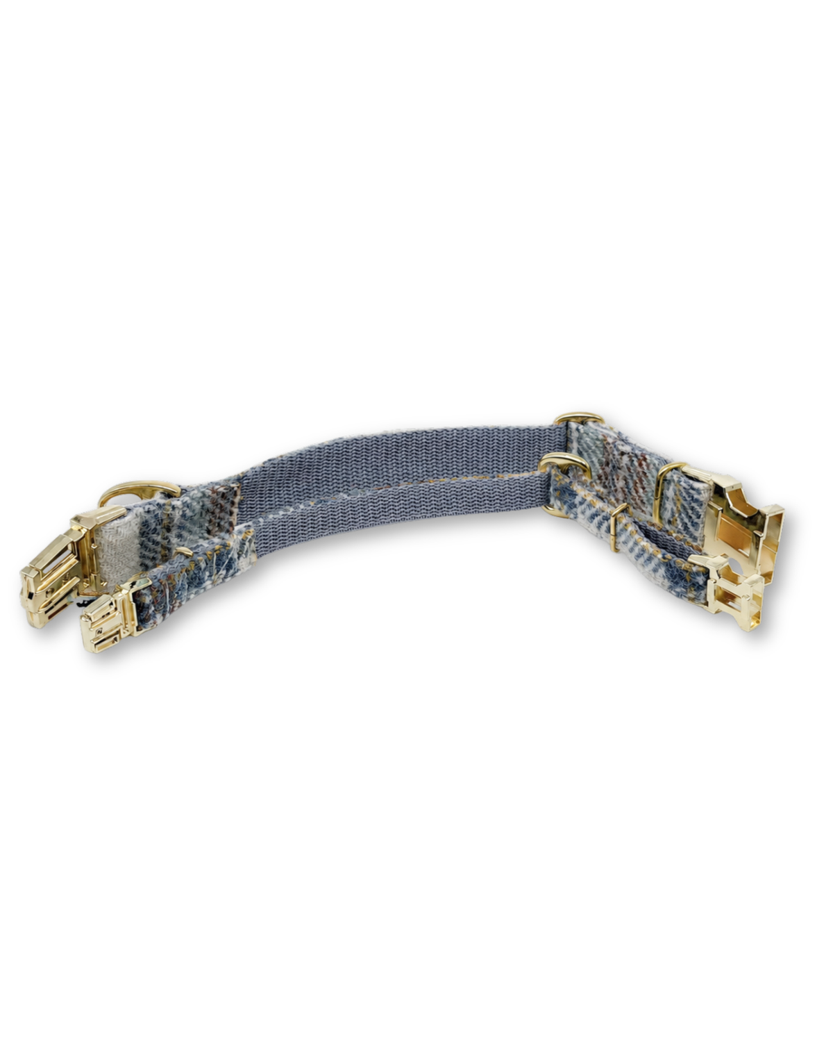 Dog collar in blue Harris Tweed from the back – Arthur in Highland Blue