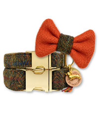 Hundehalsband mit Fliege aus Harris Tweed im Set – Winnie in Foxglove
