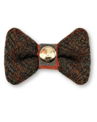 Hundefliege aus Harris Tweed von hinten mit goldenem Druckknopf – Winnie in Foxglove