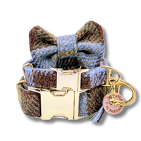 Harris Tweed Set für Dackel – Halsband und Fliege handgemacht
